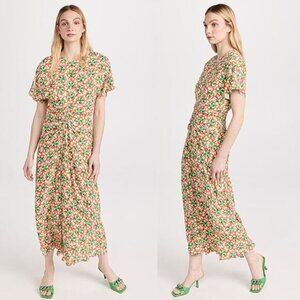 NEW Saloni Scoop Neck Ruched Tiered Marta Short Sleeved Midi Dress Sorel Orange